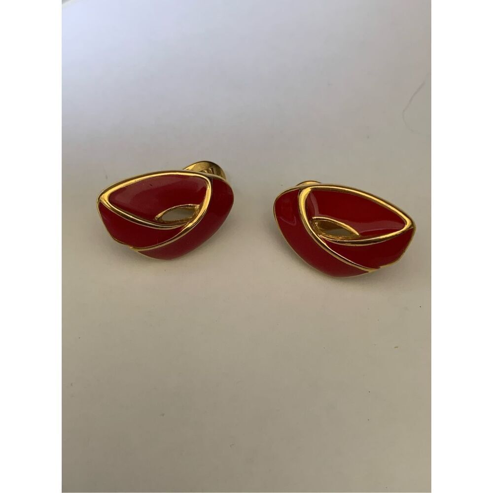Vintage Monet Red Gold Clip on Earrings